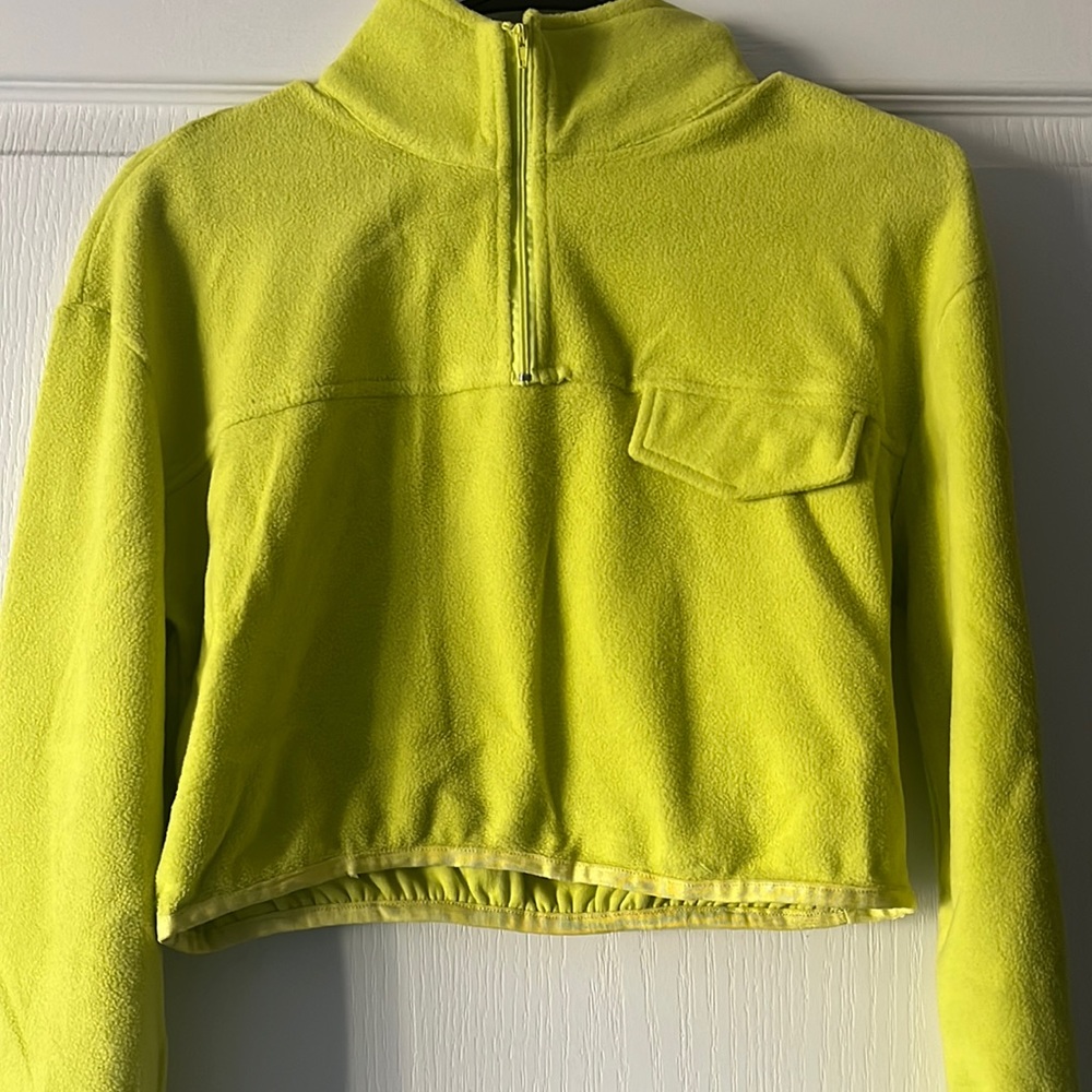 Zip Half Placket Neon Lime Crop Teddy Jacket